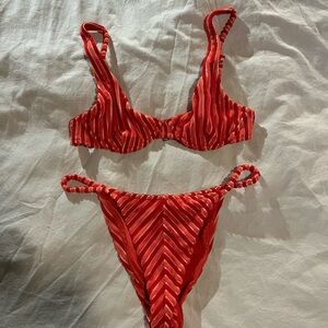 Rhythm Red Textured Bikini Set